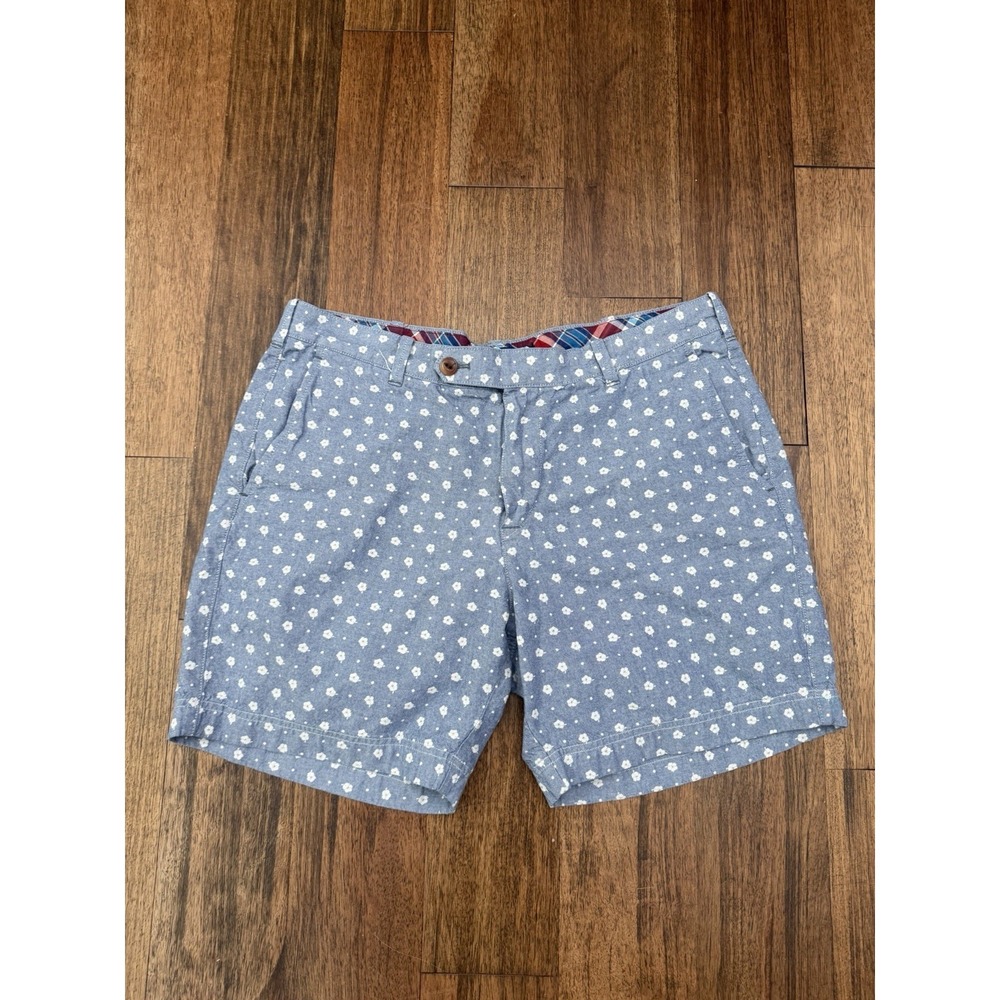 Brooks Brothers Shorts Mens 36 Blue Patterned Chino Flat Front Red Fleece Preppy